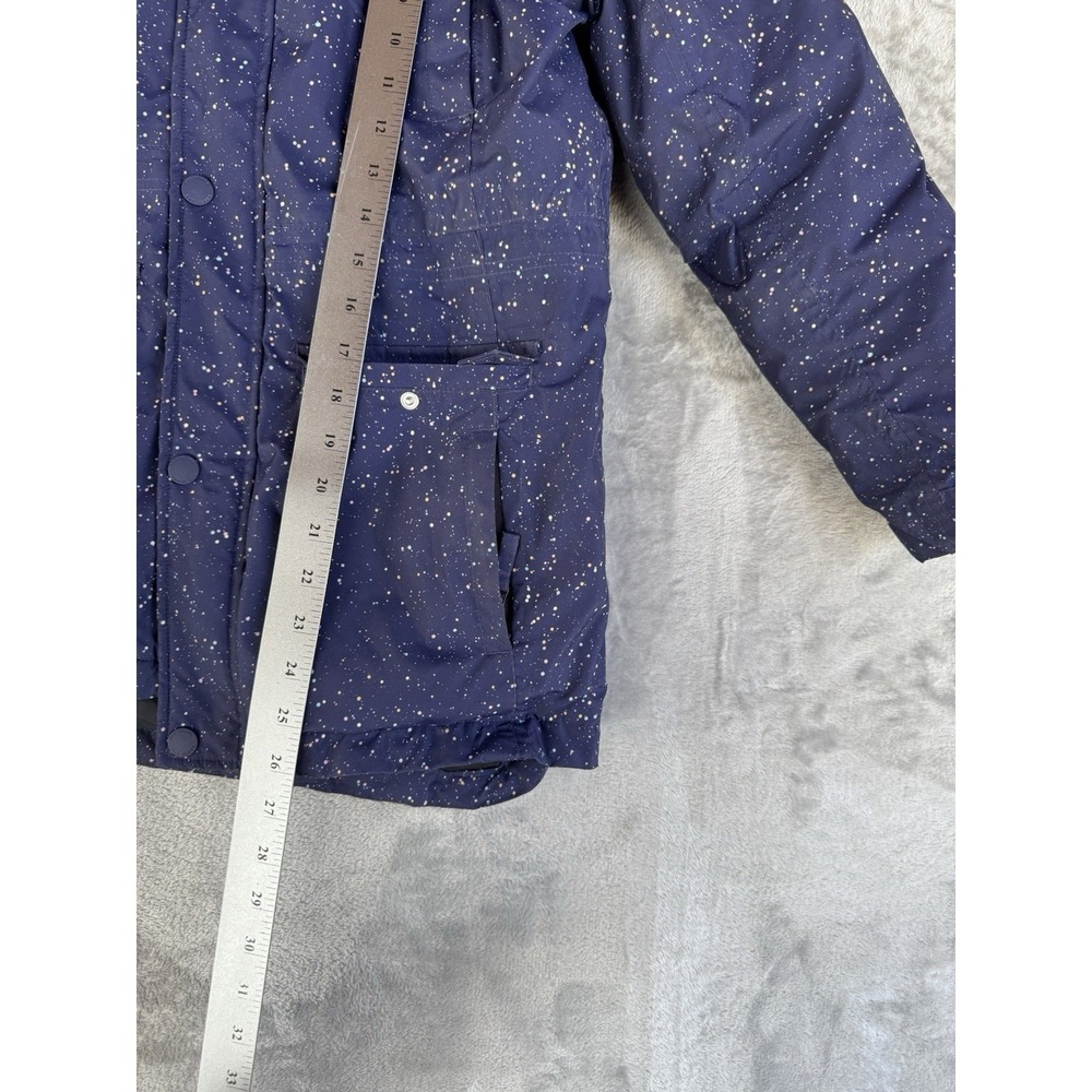 Girls Lands'End Lg (10/12) Navy Zip Up Faux Fur Lined Hooded Parka FLeece Lined - Picture 2 of 6
